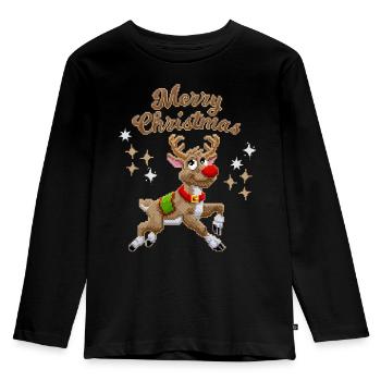Pixel-Rentier, Reindeer, Weihnachten Pixelart - Kinder Premium Bio Langarmshirt - Schwarz - Vorne - AI Model Kid Male (0cm)