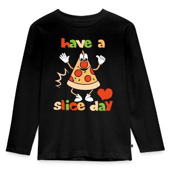 Pizza comic, pun, pun, saying for pizza fans - Kids' Premium Longsleeve Shirt - black - Front - AI Model Kid Male (0cm)