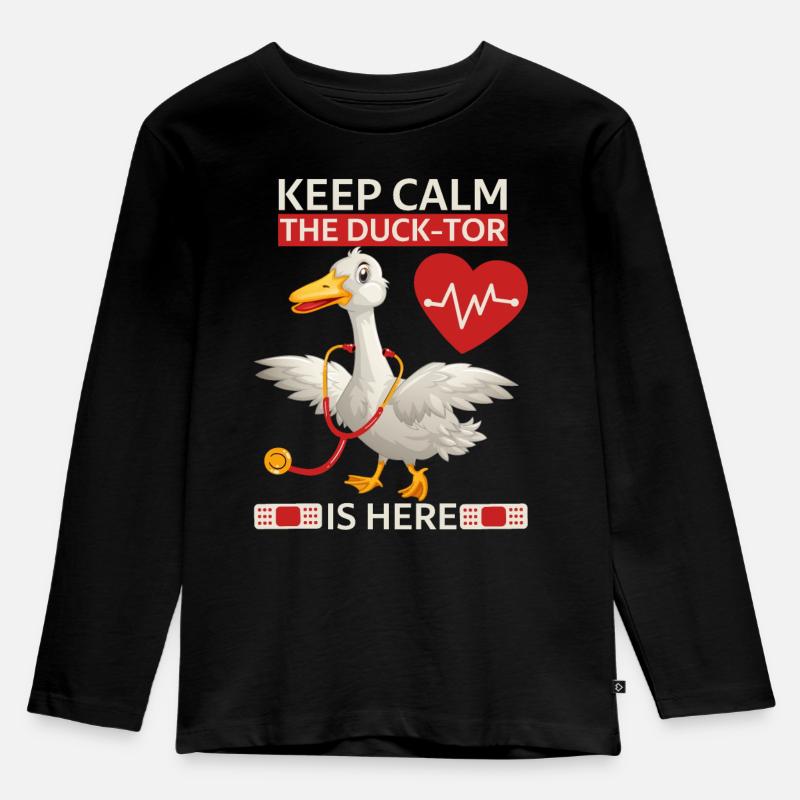 Doktor Arzt Witz, Comic Ente, lustiger Spruch, Pun - Kinder Premium Bio Langarmshirt - Schwarz
