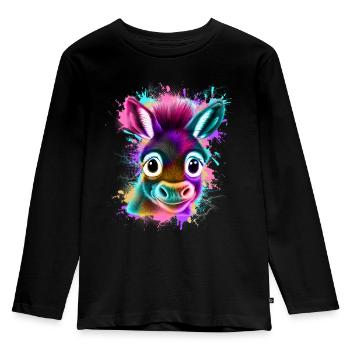 Esel Bunt - Kinder Premium Bio Langarmshirt - Schwarz - Vorne - AI Model Kid Male (0cm)