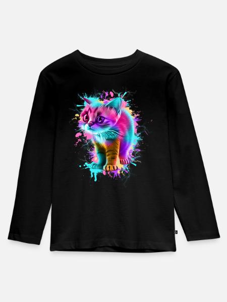 Katze Bunt - Kinder Premium Bio Langarmshirt - Schwarz