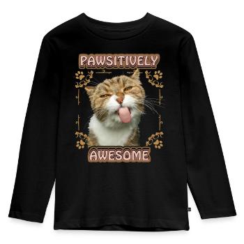 Cat sticks out tongue, funny saying, Pun - Kids' Premium Longsleeve Shirt - black - Front - AI Model Kid Male (0cm)