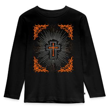 Kreuz Christi, Jesus Christus Barock Ornament - Kinder Premium Bio Langarmshirt - Schwarz - Vorne - AI Model Kid Male (0cm)