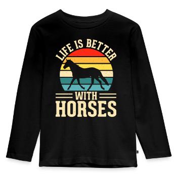 Pferde - Kinder Premium Bio Langarmshirt - Schwarz - Vorne - AI Model Kid Male (0cm)