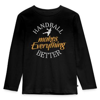 Handball Handballspieler Wettkampf Ballsport - Kinder Premium Bio Langarmshirt - Schwarz - Vorne - AI Model Kid Male (0cm)