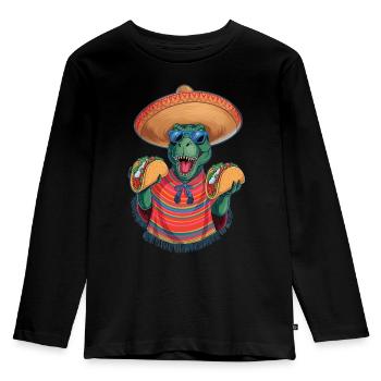 Taco Rex – Fiesta Time! - Kinder Premium Bio Langarmshirt - Schwarz - Vorne - AI Model Kid Male (0cm)