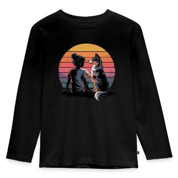 Amitié : Fille et chien loyal - T-shirt manches longues Premium Enfant - noir - Devant - AI Model Kid Male (0cm)