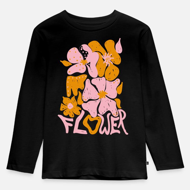 Flower pink - Kinder Premium Bio Langarmshirt - Schwarz