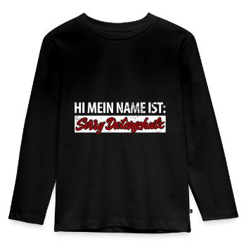 Hi mein Name ist sorry Datenschutz - Kinder Premium Bio Langarmshirt - Schwarz - Vorne - AI Model Kid Male (0cm)