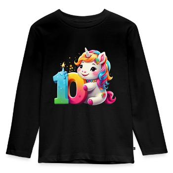 NUMMER 10 JAHRE EINHORN 10. GEBURTSTAG - Kinder Premium Bio Langarmshirt - Schwarz - Vorne - AI Model Kid Male (0cm)
