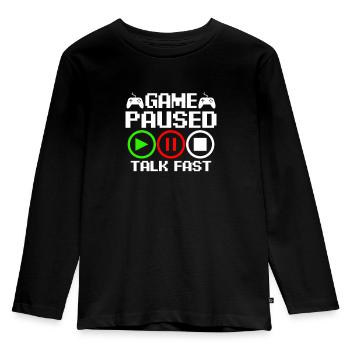 Game paused – talk fast - Kids' Premium Longsleeve Shirt - black - Front - AI Model Kid Male (0cm)