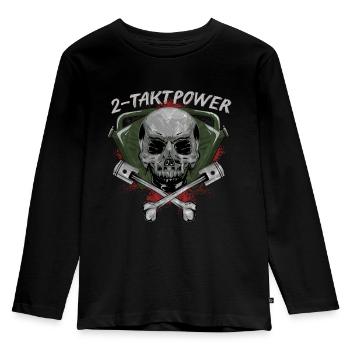 2 Takt Power Totenkopf Schädel Kolben - Kinder Premium Bio Langarmshirt - Schwarz - Vorne - AI Model Kid Male (0cm)