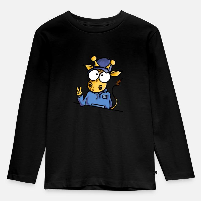 Giraffe mit Cap Peace - Kinder Premium Bio Langarmshirt - Schwarz