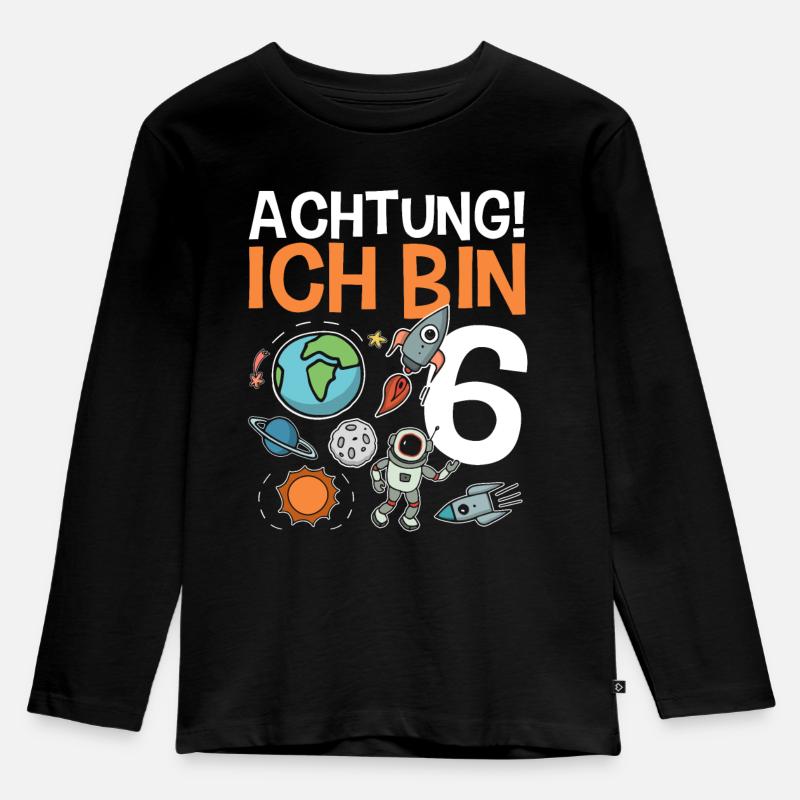 Achtung Ich bin 6 - Kinder Premium Bio Langarmshirt - Schwarz