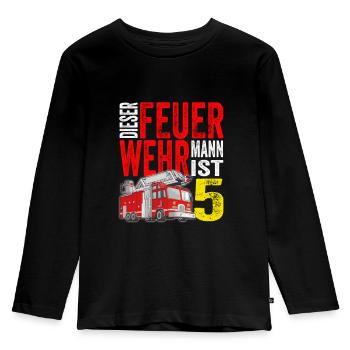 Kinder Feuerwehr T-Shirt 5. Geburtstag Junge 5 - Kinder Premium Bio Langarmshirt - Schwarz - Vorne - AI Model Kid Male (0cm)