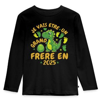 Grand Frère 2025 Annonce Grossesse Cadeau Dino - T-shirt manches longues Premium Enfant - noir - Devant - AI Model Kid Male (0cm)