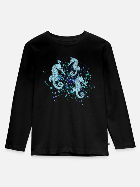 Seepferd - Kinder Premium Bio Langarmshirt - Schwarz