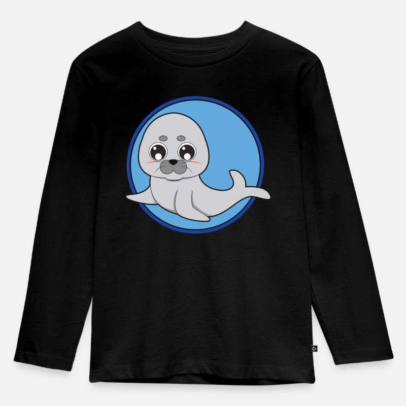 Seelöwe Robbe niedlich - Kinder Premium Bio Langarmshirt - Schwarz