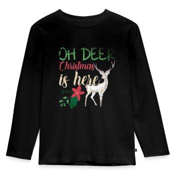 Oh Deer Christmas Is Here Vintage Xmas Hirsch - Kinder Premium Bio Langarmshirt - Schwarz - Vorne - AI Model Kid Male (0cm)