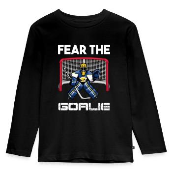 Goalie Hockey Torwart Eishockey - Kinder Premium Bio Langarmshirt - Schwarz - Vorne - AI Model Kid Male (0cm)