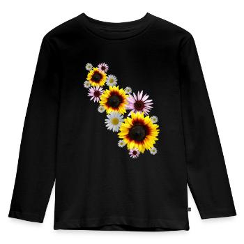 Vrille de fleurs avec tournesols, marguerites, fleurs - T-shirt manches longues Premium Enfant - noir - Devant - AI Model Kid Male (0cm)