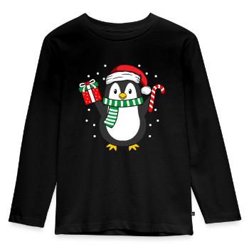 Pinguin Weihnachten Winter - Kinder Premium Bio Langarmshirt - Schwarz - Vorne - AI Model Kid Male (0cm)