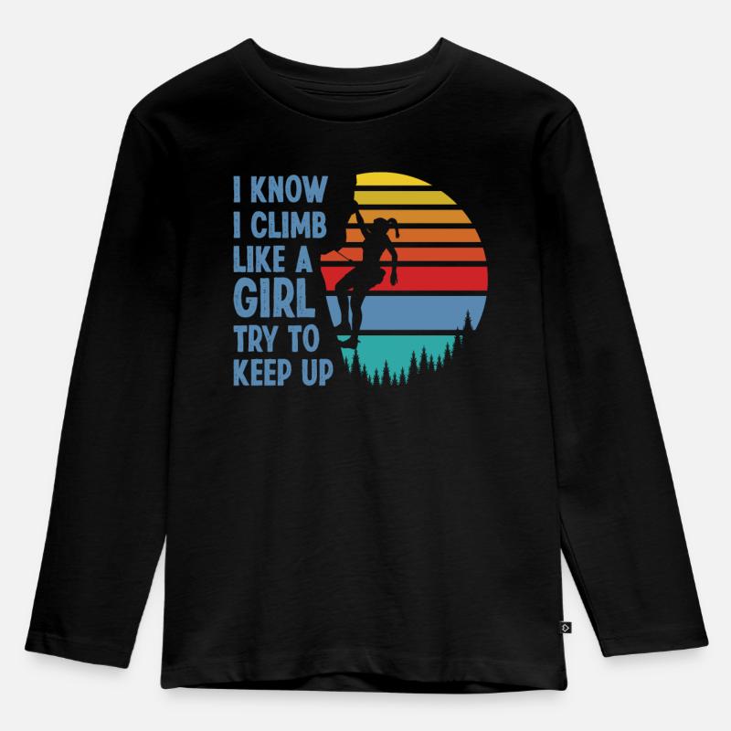 Rock Climbing Climber Retro Climb - Kinder Premium Bio Langarmshirt - Schwarz