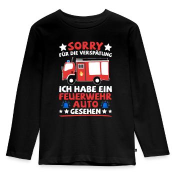 Feuerwehr Feuerwehrauto Feuerwehrmann lustig - Kinder Premium Bio Langarmshirt - Schwarz - Vorne - AI Model Kid Male (0cm)