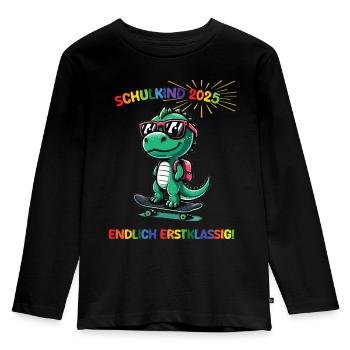 Cooler Dino Skateboarder Einschulung Geschenk 2025 - Kinder Premium Bio Langarmshirt - Schwarz - Vorne - AI Model Kid Male (0cm)