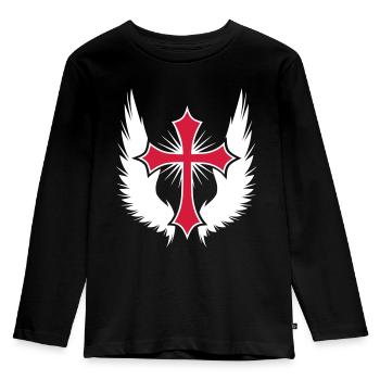 11 Gothic Kreuz Flügel - Kinder Premium Bio Langarmshirt - Schwarz - Vorne - AI Model Kid Male (0cm)