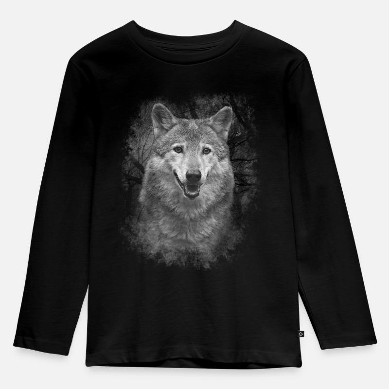 Wolf - Kinder Premium Bio Langarmshirt - Schwarz