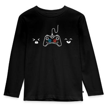 Gesichter vor und nach dem Gaming – Gamer - Kinder Premium Bio Langarmshirt - Schwarz - Vorne - AI Model Kid Male (0cm)