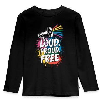 Fort, fier, gratuit Megafon Rainbow - T-shirt manches longues Premium Enfant - noir - Devant - AI Model Kid Male (0cm)