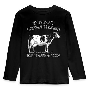 Cow Animal Cattle Stall Farm Funny Gift - Kids' Premium Longsleeve Shirt - black - Front - AI Model Kid Male (0cm)