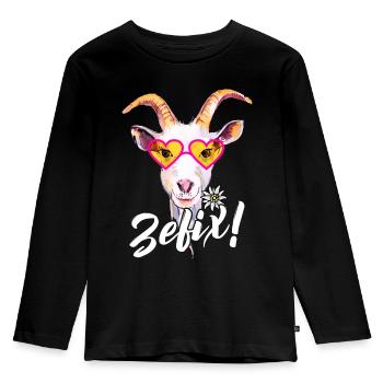 Zefix Bayern Dialekt Mei Dirndl Ersatz Tracht Madl - Kinder Premium Bio Langarmshirt - Schwarz - Vorne - AI Model Kid Male (0cm)