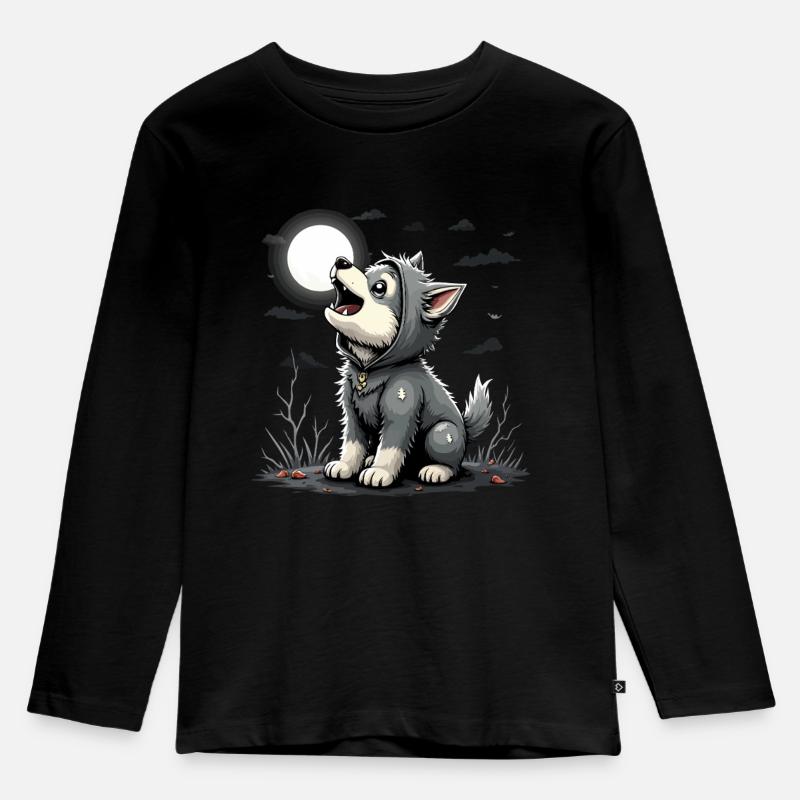 Heulender Werwolf Welpe Halloween Awoo ooooo! - Kinder Premium Bio Langarmshirt - Schwarz