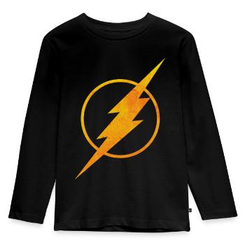 Justice League The Flash Logo - Kinder Premium Bio Langarmshirt - Schwarz - Vorne - AI Model Kid Male (0cm)