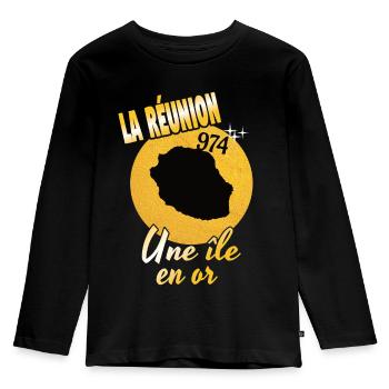 Belle idee cadeau La Réunion 974 une ile en or - T-shirt manches longues Premium Enfant - noir - Devant - AI Model Kid Male (0cm)