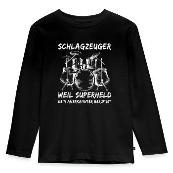 Schlagzeuger - Lustiger Schlagzeuger-Spruch - Kinder Premium Bio Langarmshirt - Schwarz - Vorne - AI Model Kid Male (0cm)