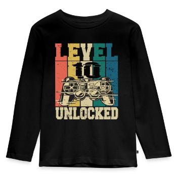 Level 10 Freigeschaltet - Kinder Premium Bio Langarmshirt - Schwarz - Vorne - AI Model Kid Male (0cm)