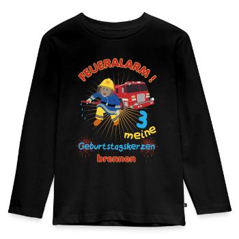 3 Kindergeburtstag Feuerwehr - Kinder Premium Bio Langarmshirt - Schwarz - Vorne - AI Model Kid Male (0cm)