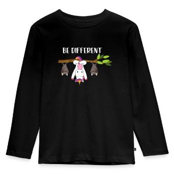 Be Different Einhorn mit Fledermäusen - Kinder Premium Bio Langarmshirt - Schwarz - Vorne - AI Model Kid Male (0cm)