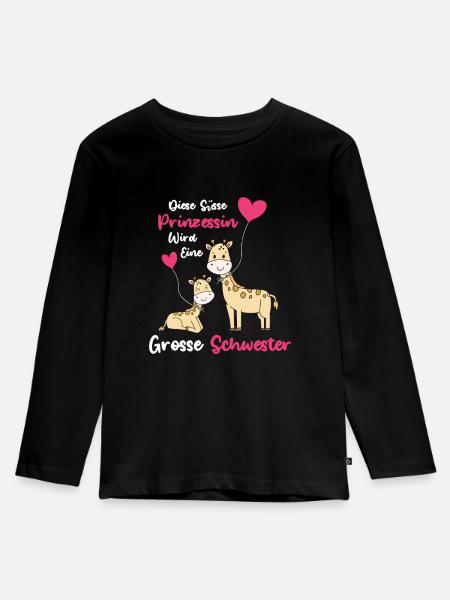 Große Schwester Giraffen - Kinder Premium Bio Langarmshirt - Schwarz