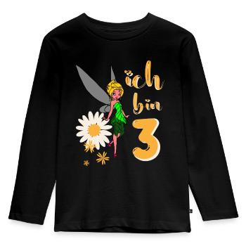 Ich bin 3 Jahre alt Fee Blumen Geburtstag Mädchen - Kinder Premium Bio Langarmshirt - Schwarz - Vorne - AI Model Kid Male (0cm)