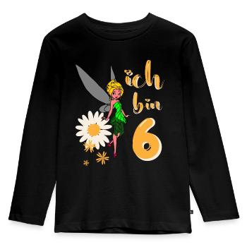 Ich bin 6 Jahre alt Fee Blumen Geburtstag Mädchen - Kinder Premium Bio Langarmshirt - Schwarz - Vorne - AI Model Kid Male (0cm)