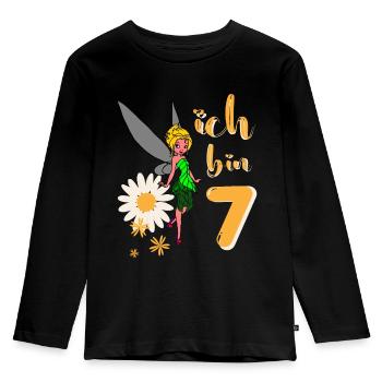 Ich bin 7 Jahre alt Fee Blumen Geburtstag Mädchen - Kinder Premium Bio Langarmshirt - Schwarz - Vorne - AI Model Kid Male (0cm)
