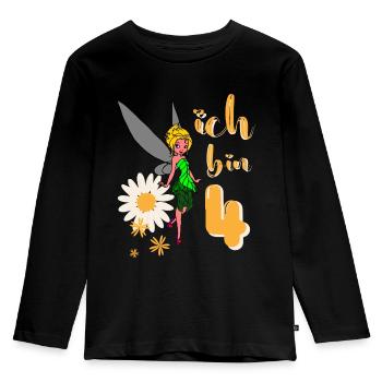 Ich bin 4 Jahre alt Fee Blumen Geburtstag Mädchen - Kinder Premium Bio Langarmshirt - Schwarz - Vorne - AI Model Kid Male (0cm)