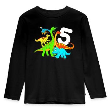 Dinos Geburtstag 5 Jahre Bunte Dinosaurier - Kinder Premium Bio Langarmshirt - Schwarz - Vorne - AI Model Kid Male (0cm)