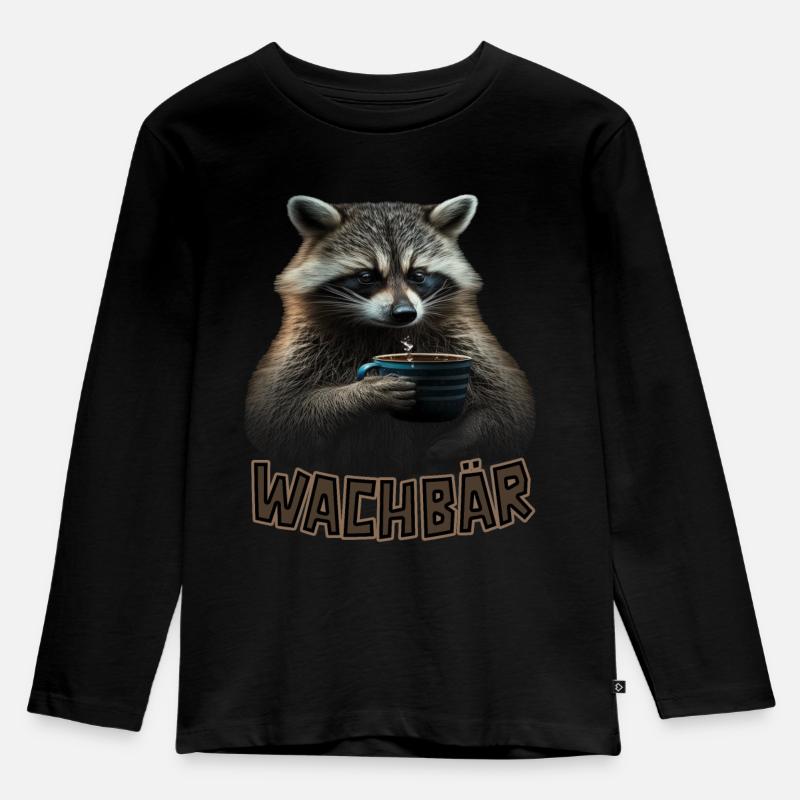 Wachbär Waschbär Motiv Köstüm Bild Mode Rave - Kinder Premium Bio Langarmshirt - Schwarz