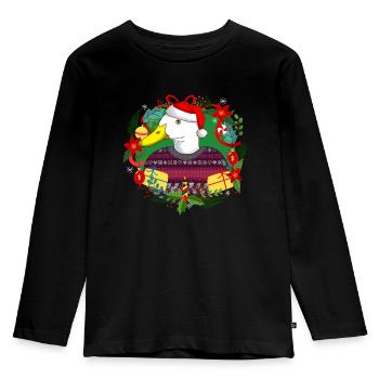 Ugly Christmas Ente in Weihnachtspulli mit Hut - Kinder Premium Bio Langarmshirt - Schwarz - Vorne - AI Model Kid Male (0cm)